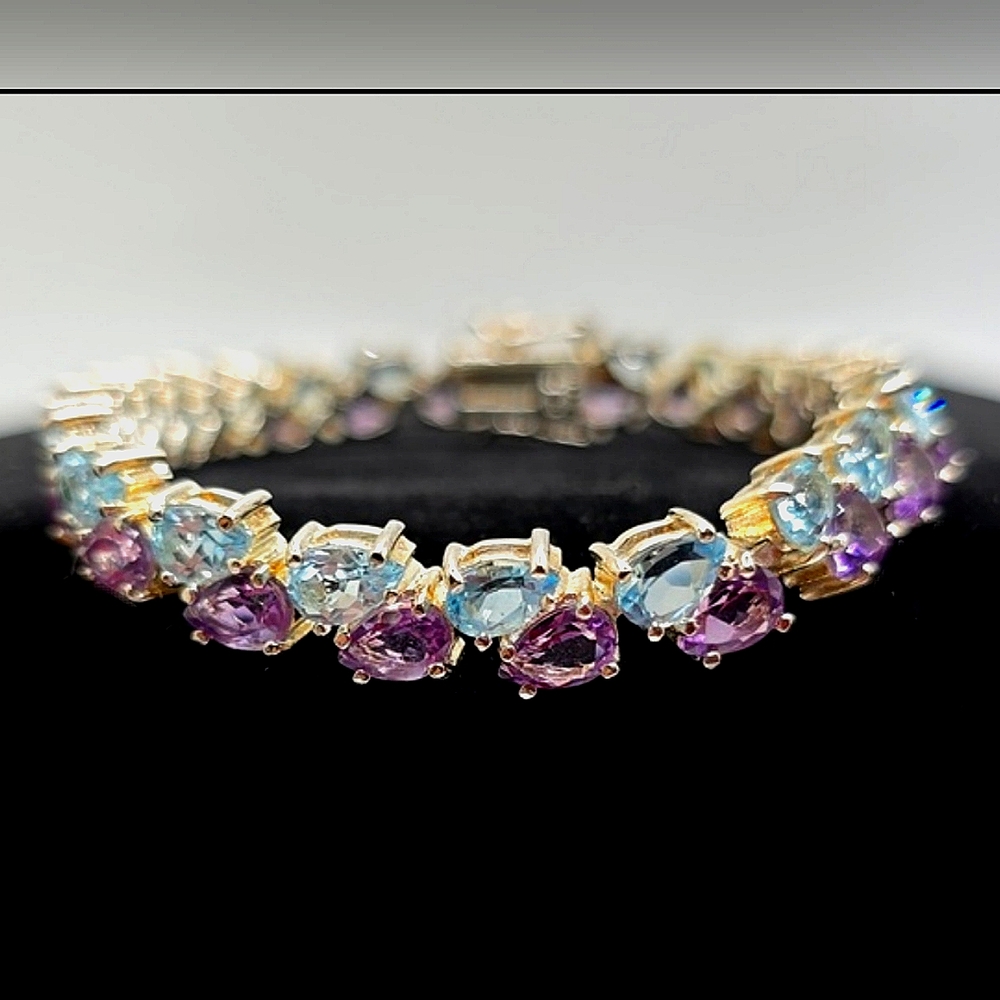 Estate Tennis Bracelet Ken Craft Topaz Amethyst Sterling Silver 7"